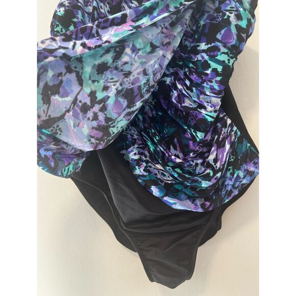 MagicSuit One Piece Swimsuit Wrap Style Blue & Black Size 12 - Picture 7 of 9